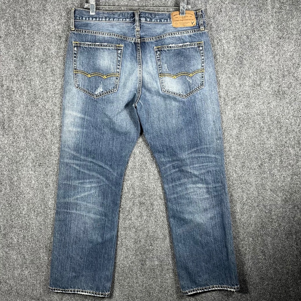 American Eagle Jeans Mens 33 Blue Distressed Straight Leg Medium Wash Denim - Picture 2 of 11